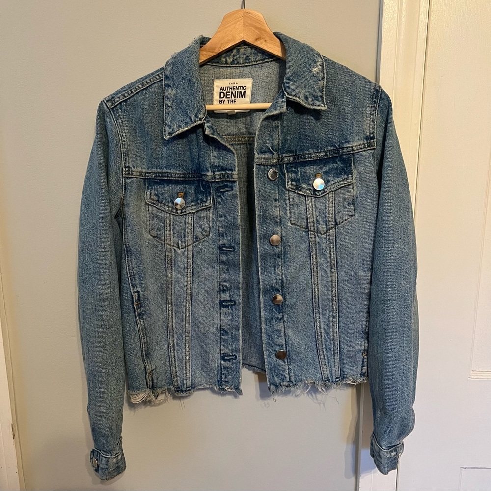 Zara Cropped + Distressed Denim Jacket